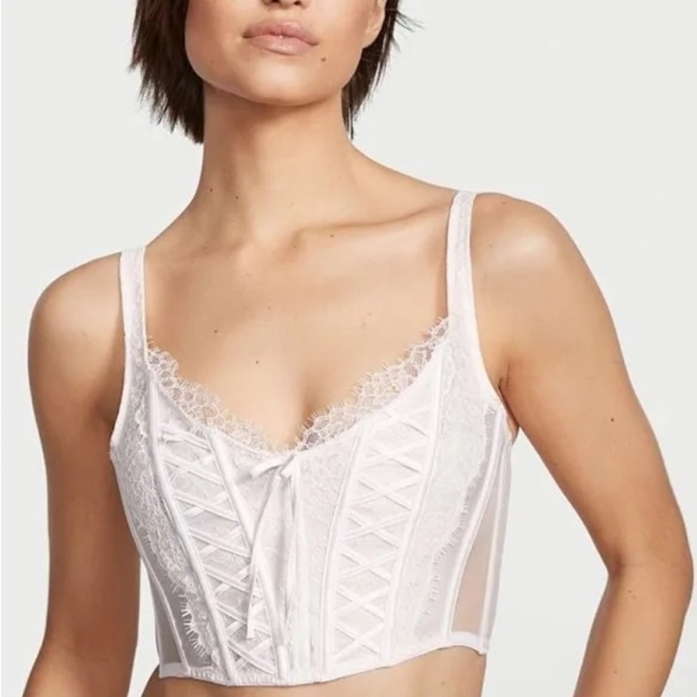Victoria's Secret DREAM ANGELS White Unlined Lace-Up Corset Top Size Large (NWT)
